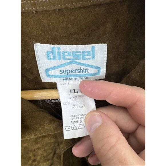 Vintage 90s Y2K Diesel Supershirt Brown Velour Button Up Long Sleeve Italy Men L - Picture 6 of 8